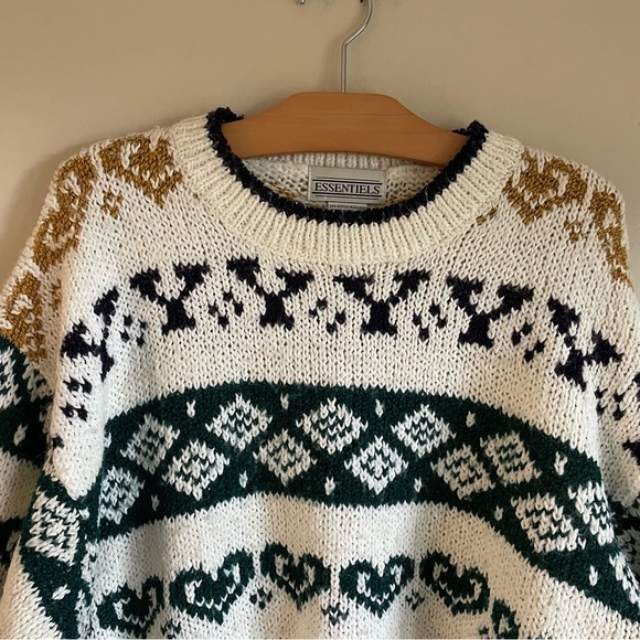 80s 90s Essentials Printed Oversized Slouchy Knit Sweater Crewneck Size Large - Picture 3 of 5